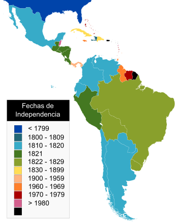 Mapa de Latinoamérica (Fechas de independencia)